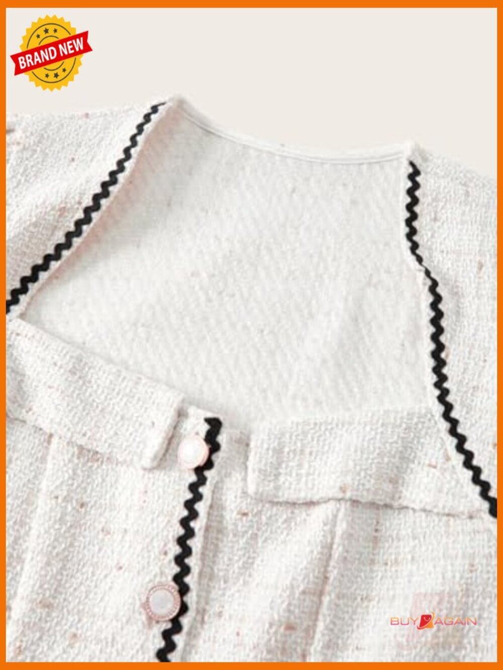 Puff Sleeve Tweed Blouse Elegant Button Down Business Casual Top - Picture 4 of 6